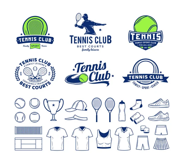 Conjunto Logotipo Clube Tênis Vetorial Rótulos Ícones Gráficos De Vetores