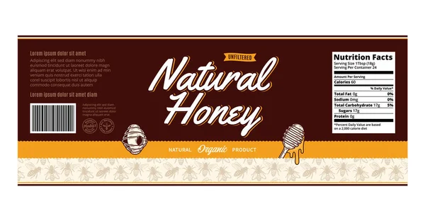 蜂蜜のラベルまたはハチ 蜂蜜およびディッパーが付いている包装の設計テンプレート ロイヤリティフリーのストックイラスト