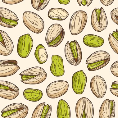 Vector şam fıstığı renksiz desen ya da arka plan. Yerfıstığı çekirdekleri ve kabukları