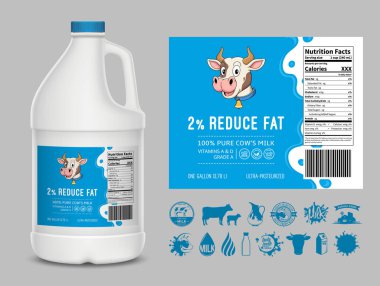 Vektör süt etiketi tasarım şablonu. Süt plastik sürahi illüstrasyonu