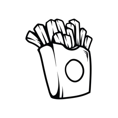 Patates kızartması elle çizilmiş bir ikon. Vektör illüstrasyonu beyaz arkaplanda izole edildi.