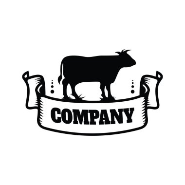 İnek logosu tasarım vektör şablonu. Çiftlik hayvanı logosu. İnek çiftliği logosu.
