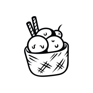 Üç dondurma fincanda resim çizimi, sanat tarzı klasik klasik klasik tasarım çizimi.