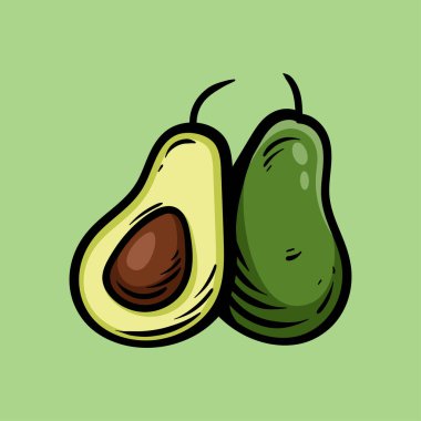 iki avokado elle çizilmiş renkli çizgi film çizimi tasarımı