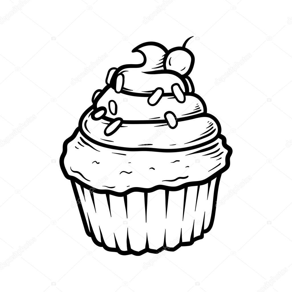 Fun cupcake drawing coloring line art style sketch classic vintage design illustration
