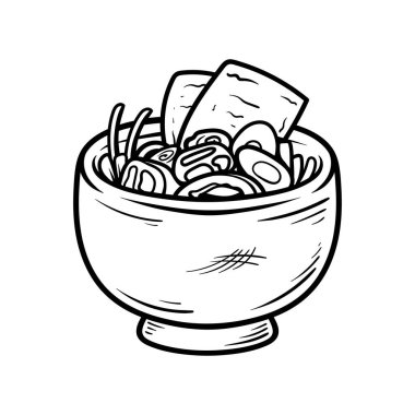 Tam ramen udon noodle izole çizim çizimi sanat tarzı klasik klasik tasarım çizimi