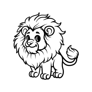 Eğlenceli aslan çocuk çizgi film karakteri logosu. Renkli çizim çizimi. Klasik klasik tasarım çizimi.