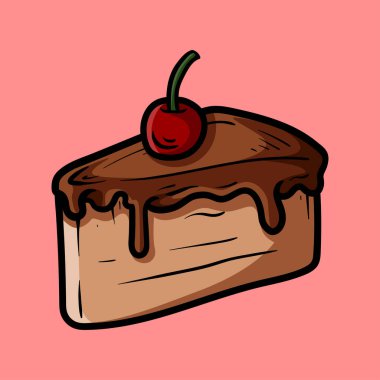 dilimlenmiş pasta ve kiraz izole çizim çizimi sanat tarzı klasik klasik klasik tasarım illüstrasyonları