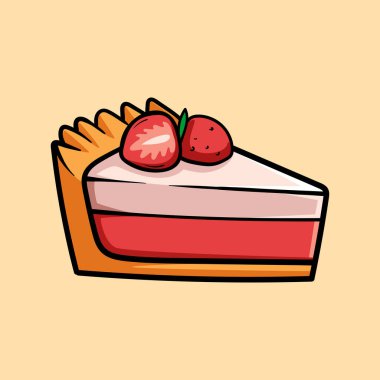 Bir dilim çilekli turta izole edilmiş renkli çizim çizimi sanat tasarımı illüstrasyonu