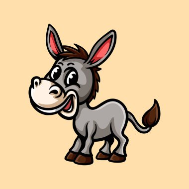 fun cartoon character of donkey isolated colored drawing line art style design illustration clipart