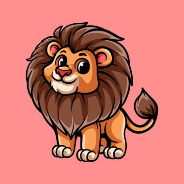 Aslan izole edilmiş renkli çizim sanatının eğlenceli çizgi film karakteri klasik klasik klasik tasarım illüstrasyonunu çiz