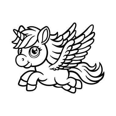 Uçan tek boynuzlu atın komik çizgi film karakteri izole çizim çizimi klasik klasik tasarım çizimi çizimi