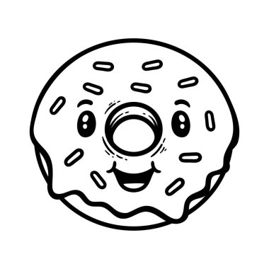 Tatlı çizgi film karakteri donut üzerine serpiştirilmiş izole çizim çizimi çizimi klasik klasik tasarım çizimi çizimi