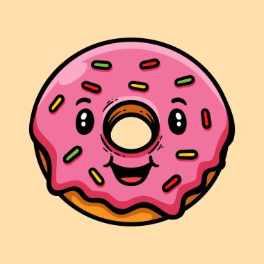 Tatlı çizgi film karakteri donut üzerine serpiştirilmiş renkli çizim çizimi çizimi klasik klasik tasarım çizimi çizimi