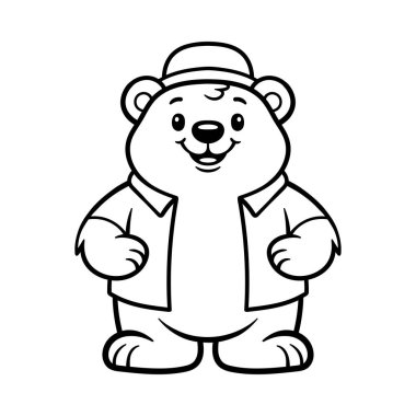 eğlenceli şirin kutup ayısı elbiseli ve şapkalı tatilde çizgi film karakteri izole edilmiş çizim sanatı tarzı eskiz klasik tasarım çizimi