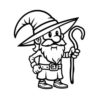 eğlenceli sevimli sihirbaz tutuş değneği çizgi film karakteri izole çizim sanatı çizimi klasik klasik tasarım çizimi çizimi