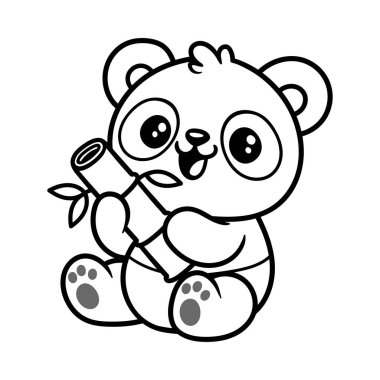 sevimli bebek panda bambu karikatür karakteri izole edilmiş çizim stili klasik klasik tasarım çizimi