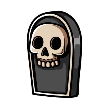 Kafatası izole edilmiş renkli çizim çizimi olan karikatür mezar taşı klasik klasik tasarım çizimi çizimi