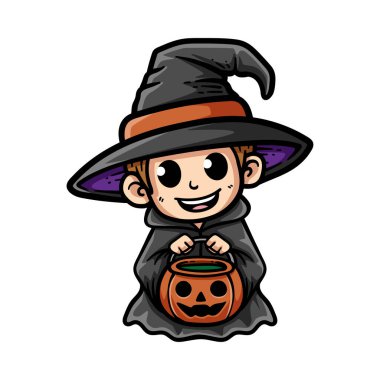 Eğlenceli çizgi film sihirbazı çocuk balkabağı izole edilmiş renkli çizim çizimi klasik klasik tasarım çizimi çizimi