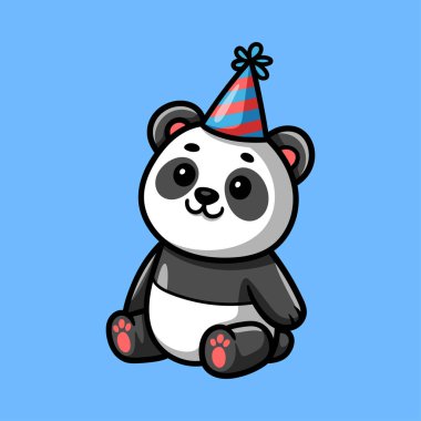 Eğlenceli doğum günü bebeği panda renkli çizgi film karakteri izole edilmiş çizim sanatı tarzı klasik klasik tasarım çizimi çizimi