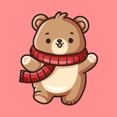 eşarp renkli çizgi film karakteri ile eğlenceli sevimli ayı çizim çizimi klasik klasik tasarım çizimi çizimi