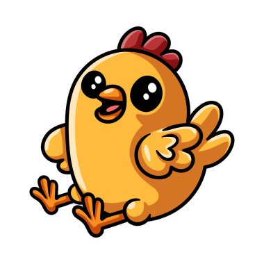 Oturan tatlı, tatlı bir piliç çizgi film karakteri izole edilmiş çizim stili klasik klasik tasarım çizimi çizimi