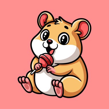 Komik, şirin hamster, çizgi film yiyen, renkli karakter izole çizim stili klasik klasik tasarım çizimi çizimi.