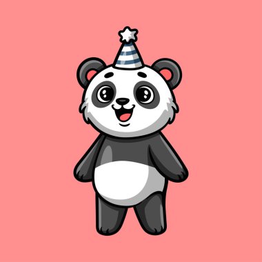 Mutlu yıllar panda çizgi filmi renkli karakter izole çizim stili klasik klasik tasarım çizimi