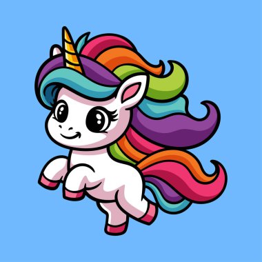 eğlenceli şirin tek boynuzlu at aksiyon çizgi filminde renkli karakter izole çizim stili klasik klasik tasarım çizimi çizimi