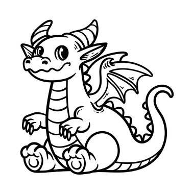 Büyük ejderha çizgi film karakteri izole edilmiş komik şirin oturuyor klasik klasik klasik tasarım çizimi çizimi çizimi