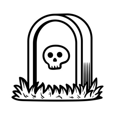 Kafatası logosuna sahip tek bir mezar taşı izole çizim biçimi klasik klasik klasik tasarım illüstrasyonunu çizer