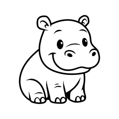 Çocuklar için boyama kitabı: su aygırı çizgi film karakteri izole edilmiş eğlenceli şirin oturma şekli klasik klasik tasarım çizimi çizimi