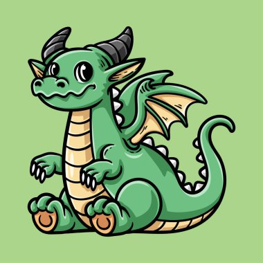 Eğlenceli, sevimli, iri ejderha renkli çizgi film karakteri izole edilmiş çizim stili klasik klasik tasarım çizimi çizimi