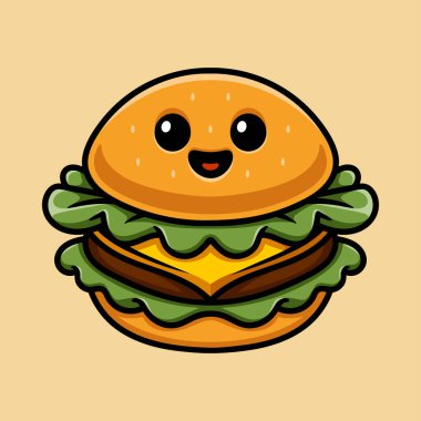 Yüzü renkli çizgi film karakteri çizimli eğlenceli şirin burger klasik klasik tasarım çizimi çizimi