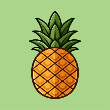 Basit tek bir ananas renkli çizgi film izole çizim biçimi klasik klasik tasarım çizimi çizimi
