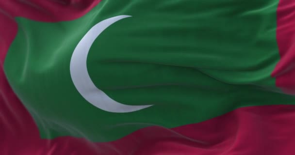 Maldivler Ulusal Bayrağının Dalgalanmasına Yakından Bakın Maldivler Cumhuriyeti Güney Asya — Stok video
