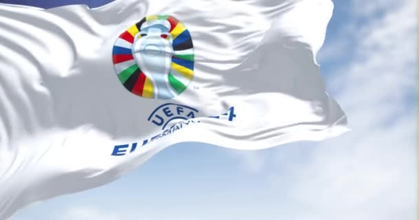 Βερολίνο Οκτώβριος 2022 Σημαία Uefa Euro 2024 Έκδοση 2024 Λάβει — Αρχείο Βίντεο