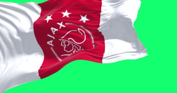 2022年10月 Nl阿姆斯特丹 Afc Ajax旗帜在绿色背景下飘扬的特写 阿贾克斯是一家总部设在阿姆斯特丹的荷兰足球俱乐部 无缝圈慢动作 — 图库视频影像