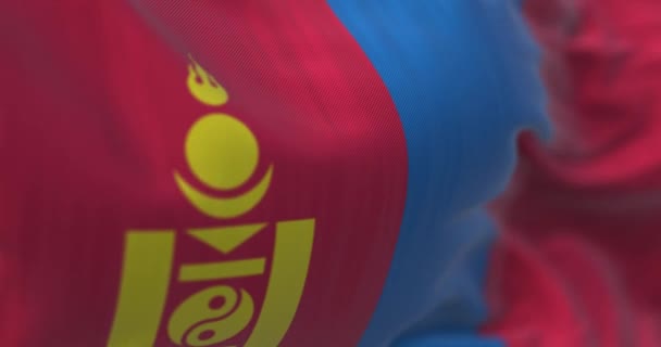 Vista Cerca Bandera Nacional Mongolia Ondeando Viento Mongolia Estado Asia — Vídeo de stock