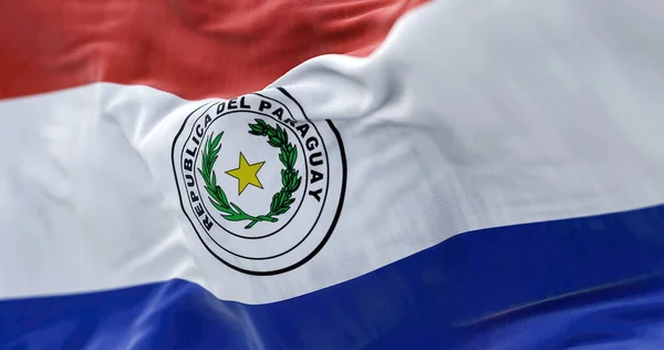 Крупный План Флага Парагвая Размахивающего Ветром Республика Парагвай Является Штатом — стоковое фото