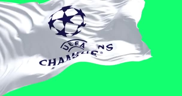 Стамбул Tur Липень 2022 Прапор Ліги Чемпіонів Уєфа Розмахує Ізольованим — стокове відео