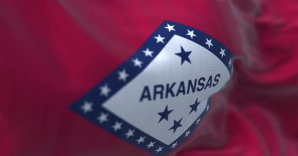 Pohled Zblízka Vlajku Státu Arkansas Arkansas Stát Spojených Států Textilní — Stock video