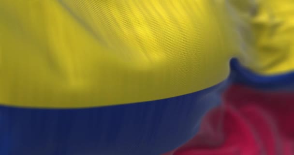 Närbild Colombia National Flagga Viftande Republiken Colombia Stat Nordvästra Sydamerika — Stockvideo