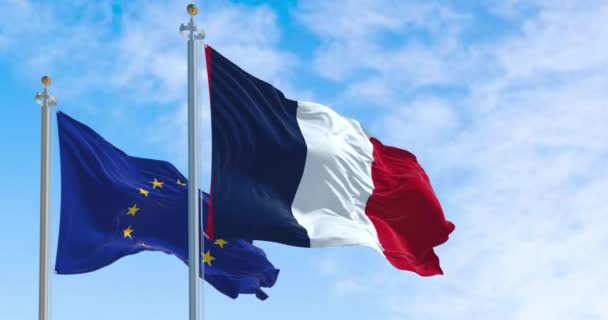 Las Banderas Francia Unión Europea Ondeando Viento Día Soleado Democracia — Vídeos de Stock