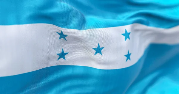 Γκρο Πλαν Άποψη Της Εθνικής Σημαίας Της Ονδούρας Που Κυματίζει — Φωτογραφία Αρχείου