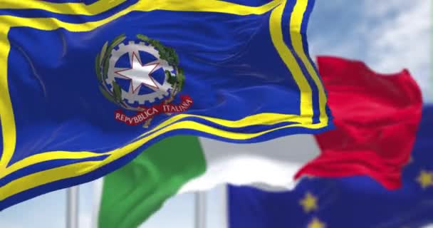Řím Říjen 2022 Vlajka Italského Premiéra Mávající Vlajkami Itálie Evropské — Stock video