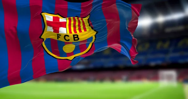 Barcelona Maio 2022 Bandeira Barcelona Acenando Dentro Camp Nou Stadium — Fotografia de Stock