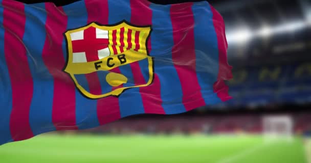 Barcelona Mayo 2022 Bandera Del Barcelona Ondeando Dentro Del Estadio — Vídeo de stock