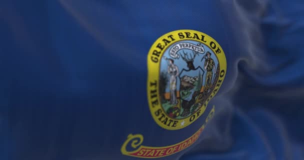 Közelkép Idaho Állam Zászlajáról Amint Szélben Lengetnek Idaho Egy Állam — Stock videók