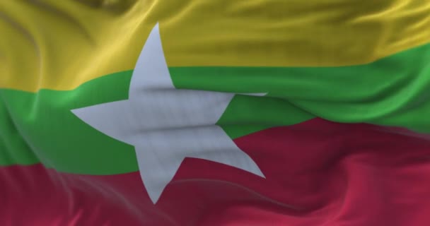 Vista Cerca Bandera Nacional Myanmar Ondeando República Unión Myanmar Estado — Vídeos de Stock